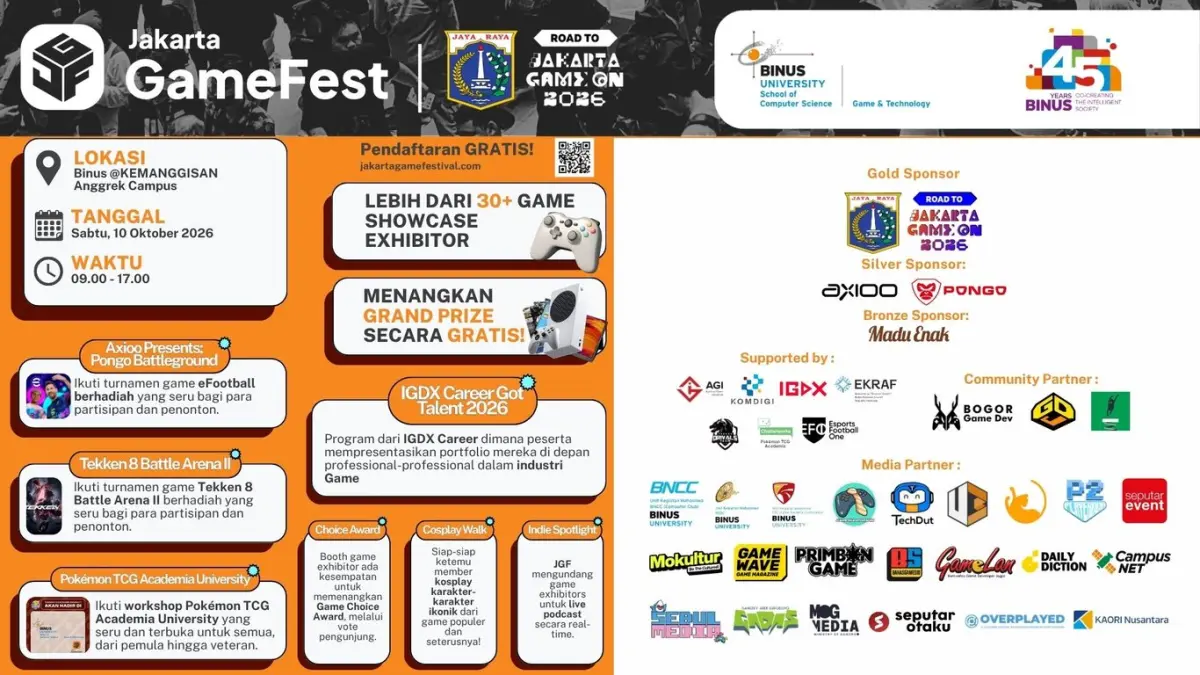 Game Application and Technology (GAT) BINUS UNIVERSITY Gelar Jakarta GameFest 2026 (JGF): Pameran Game, Indie Spotlight, eSport Community dengan Hadiah hingga Jutaan Rupiah!